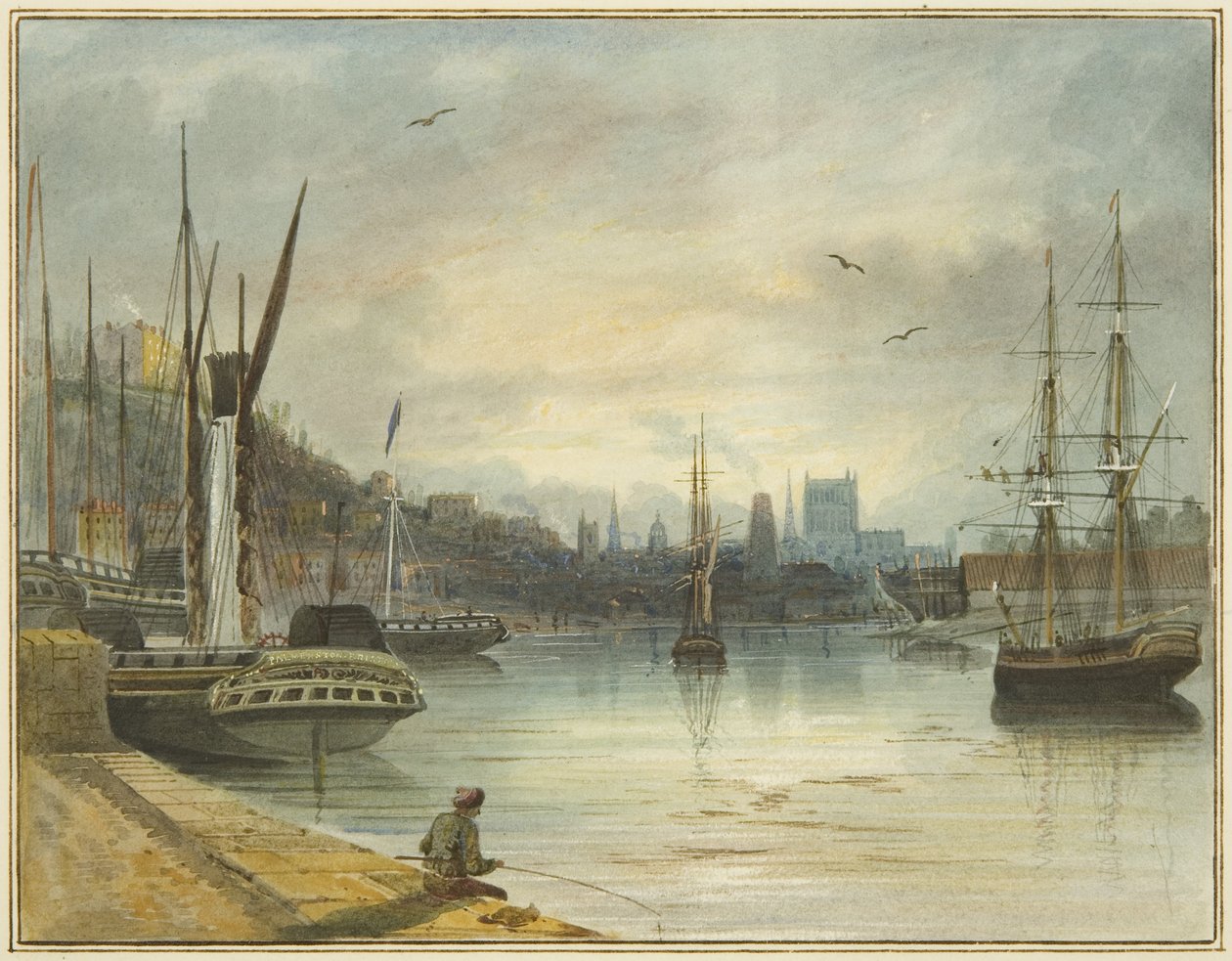 Blick auf den Floating Harbour in Richtung der Kathedrale, vom Eingang zum Old Floating Dock von Thomas Leeson the Elder Rowbotham