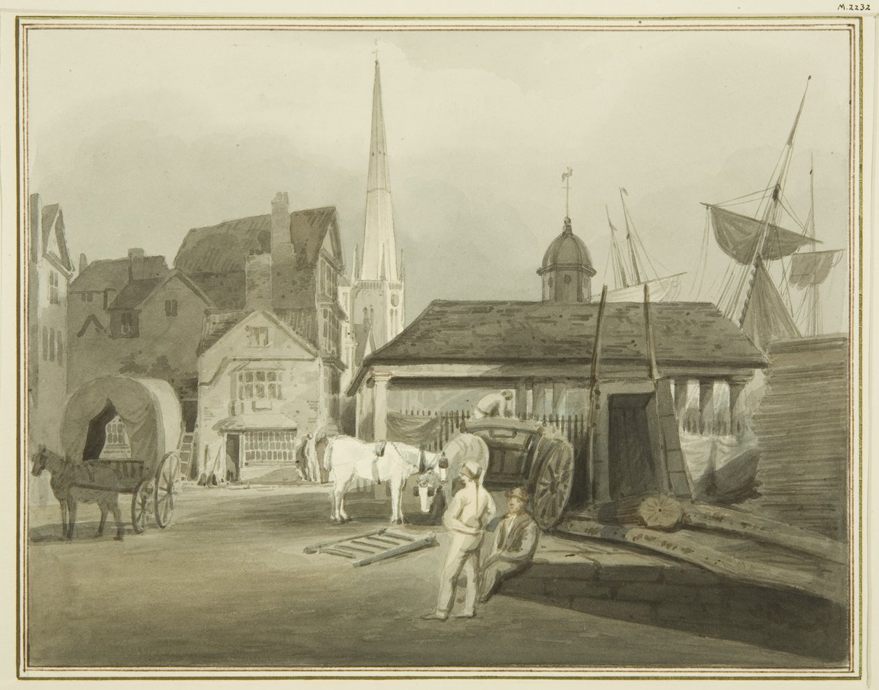 Nordostende der King Street, zeigt den walisischen Markt im Jahr 1802 von Thomas Leeson the Elder Rowbotham