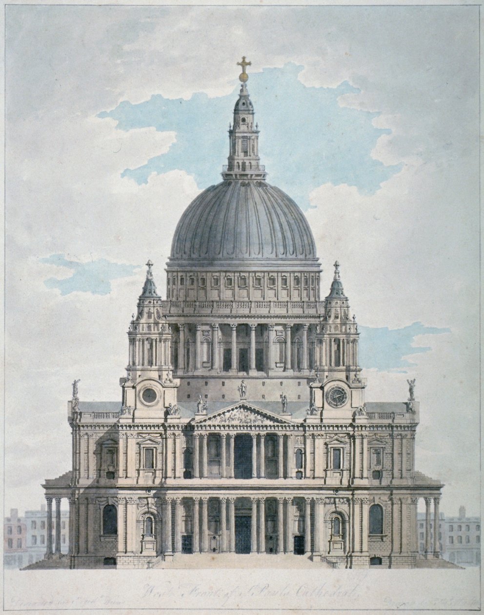 Westfassade der St. Pauls Kathedrale, City of London, 1780 von Thomas Malton II