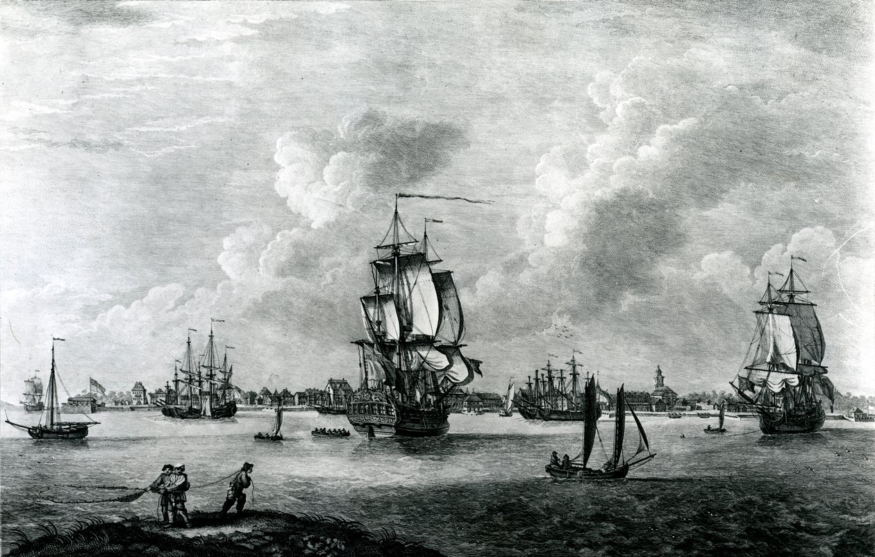 Ansicht von Charles Town, der Hauptstadt von South Carolina in Nordamerika, graviert von Pierre Charles Canot von Thomas Mellish