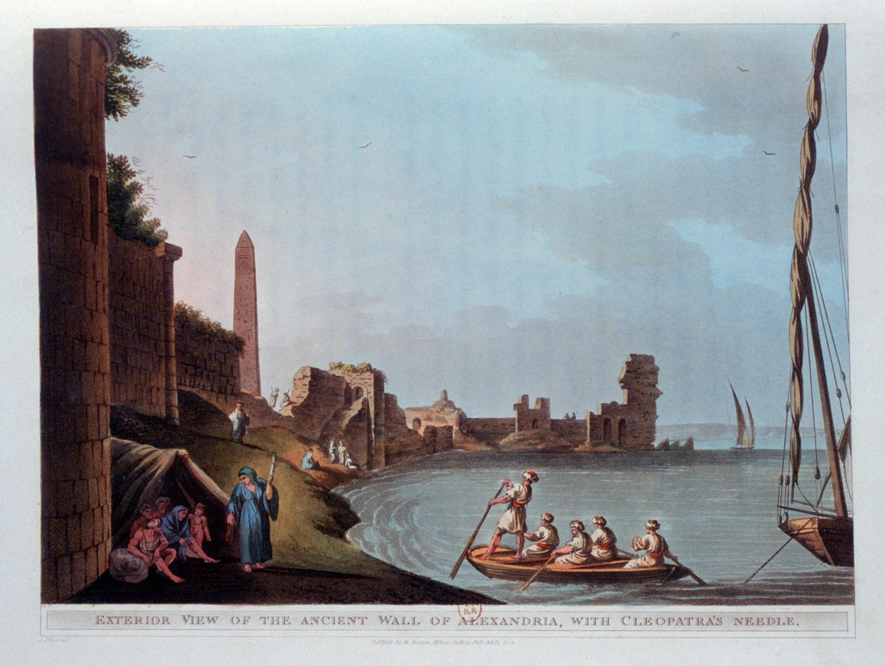 Außenansicht der antiken Mauer von Alexandria mit dem Obelisken von Kleopatra von Thomas Milton