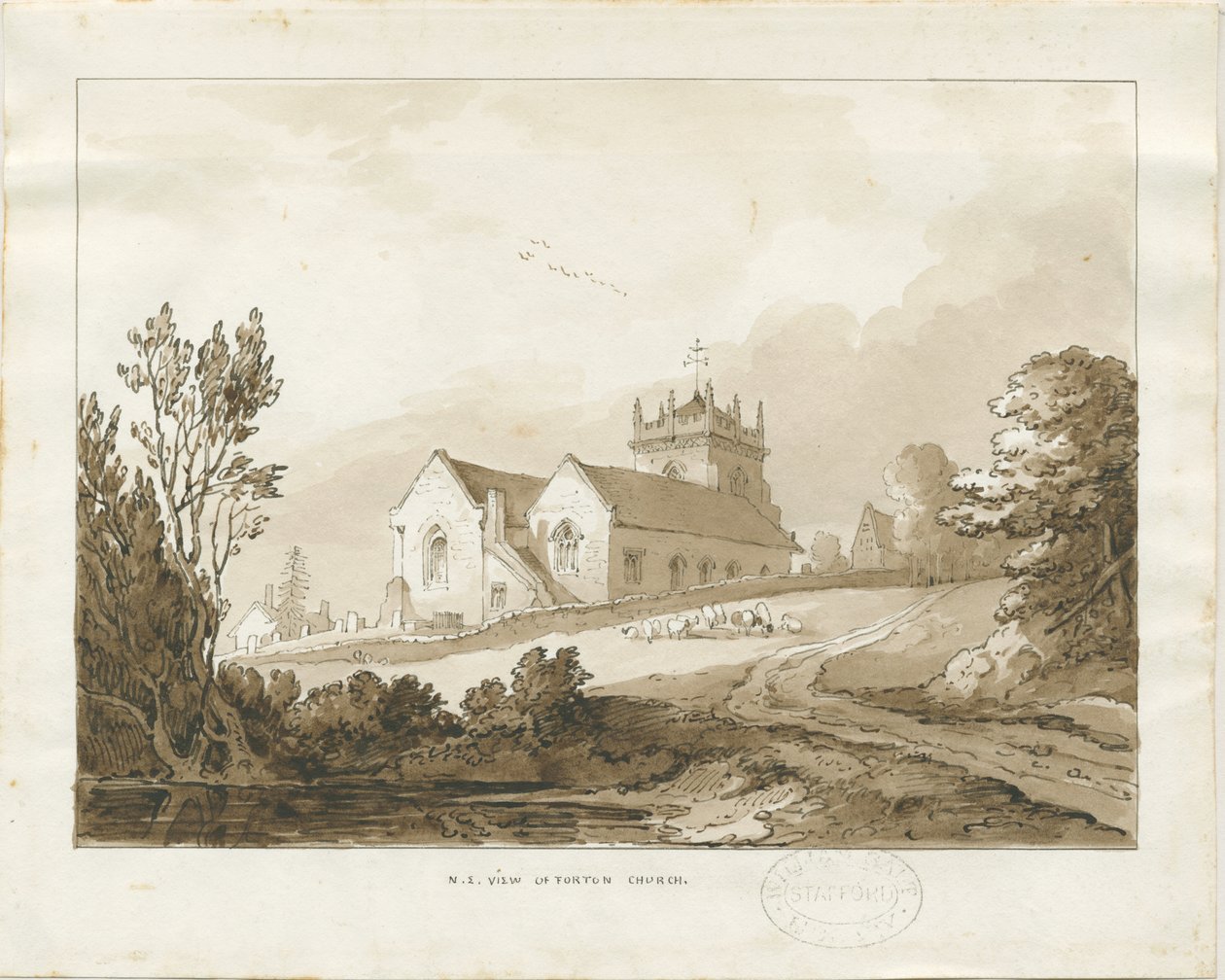 Forton Kirche: Waschzeichnung, nd [?1838] von Thomas Peploe Wood