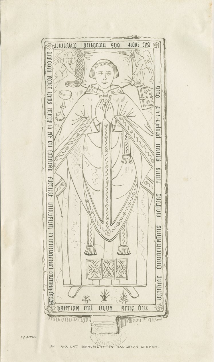 Haughton Kirche - Denkmal für Nicholas Graviner: Federzeichnung von Thomas Peploe Wood