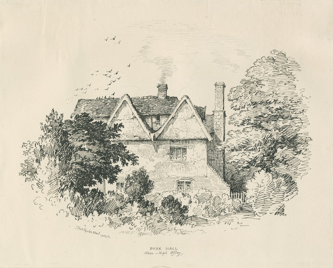High Offley - Park Hall (Feder- und Tuschzeichnung) von Thomas Peploe Wood