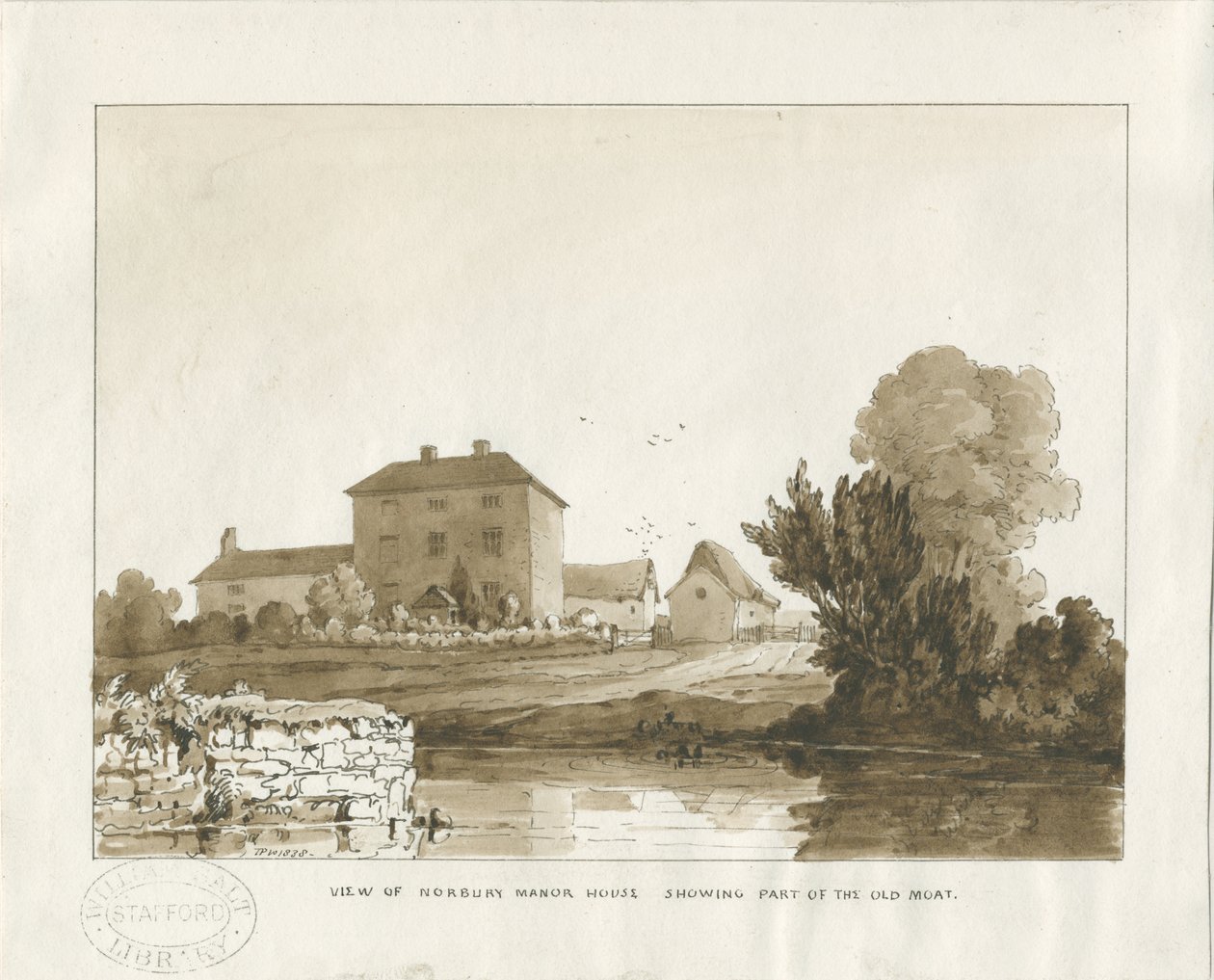 Norbury Herrenhaus: Sepiawaschzeichnung, 1838 von Thomas Peploe Wood