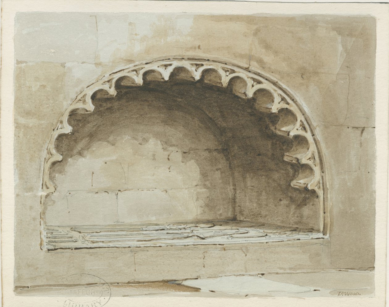 Penkridge Church - Denkmal in der Südwand: Aquarell, undatiert [1817-1845] von Thomas Peploe Wood