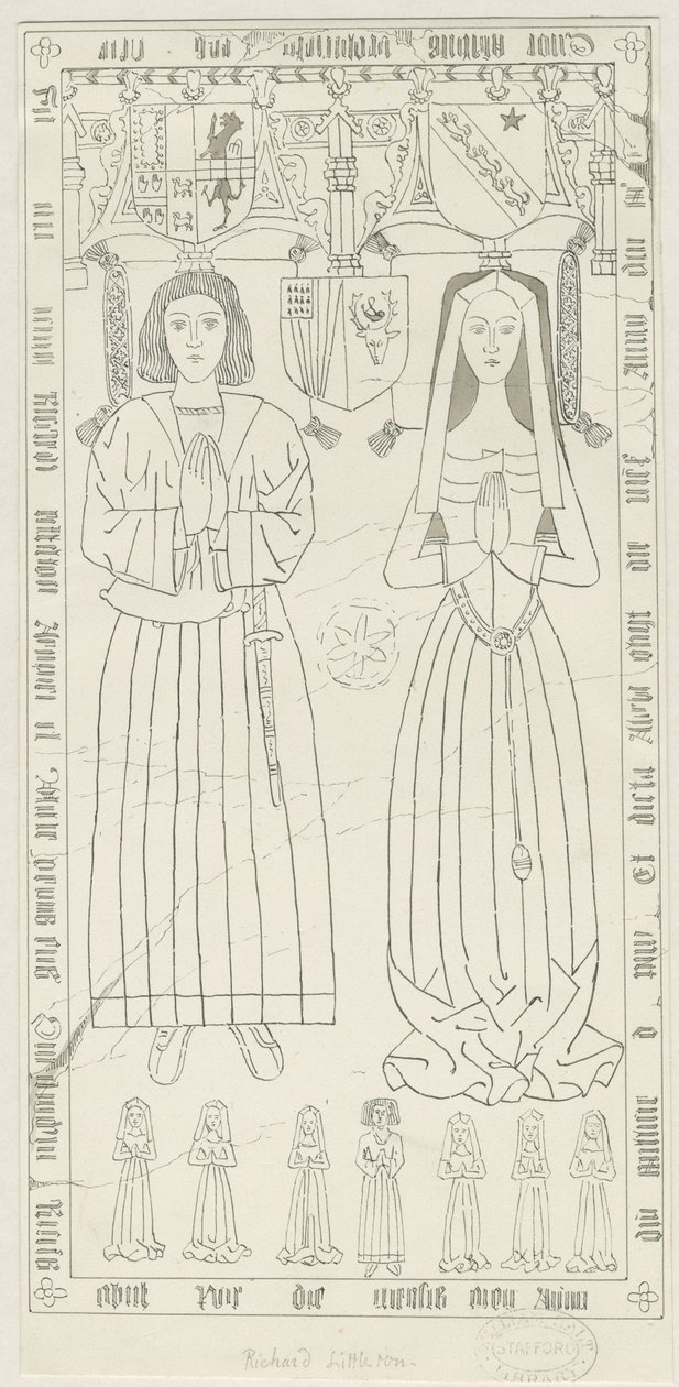 Penkridge Kirche - Grab von Richard Littleton: Feder- und Tintenzeichnung, undatiert [1842-1845] von Thomas Peploe Wood