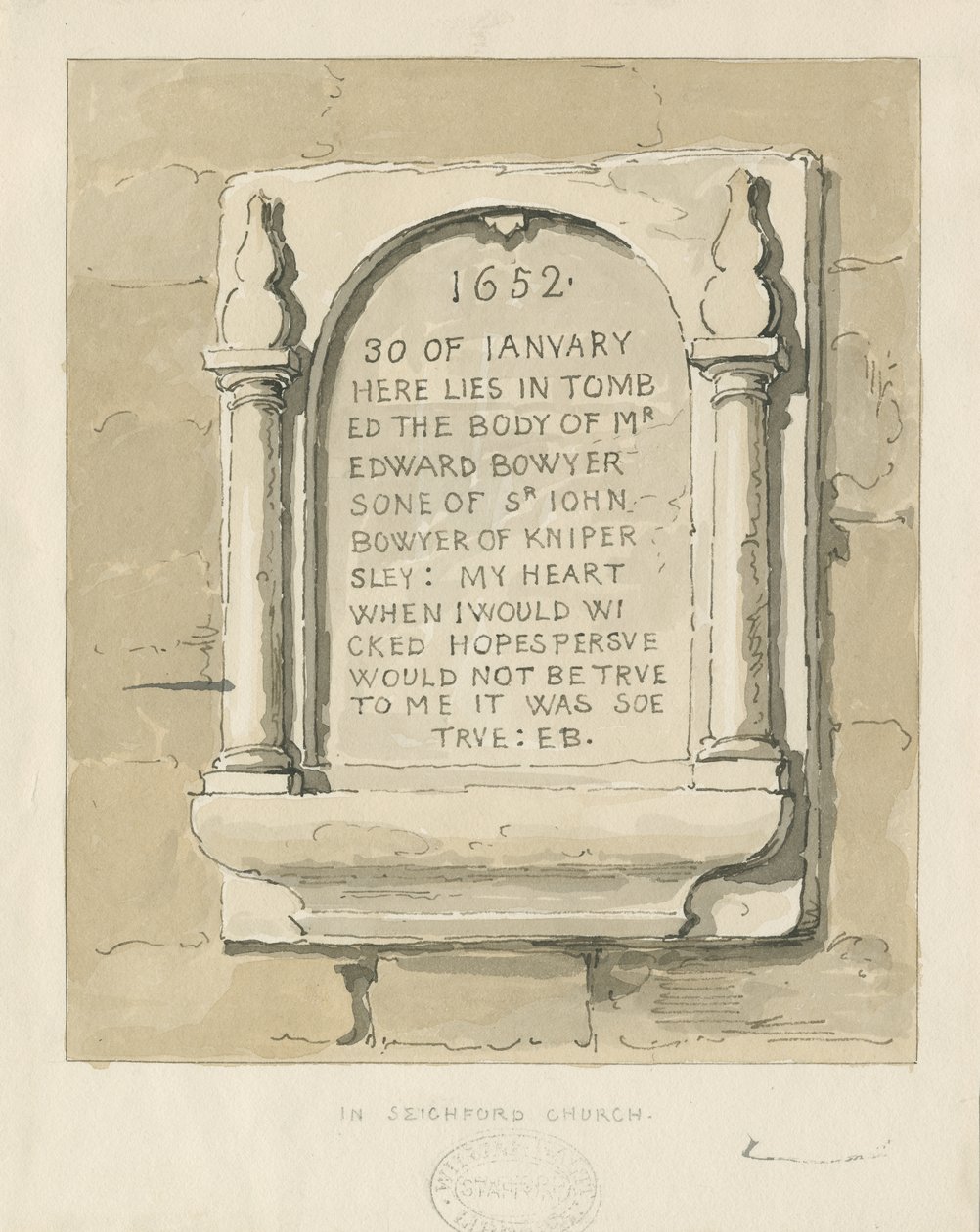 Seighford Kirche - Steintafel für Edward Bowyer von Thomas Peploe Wood