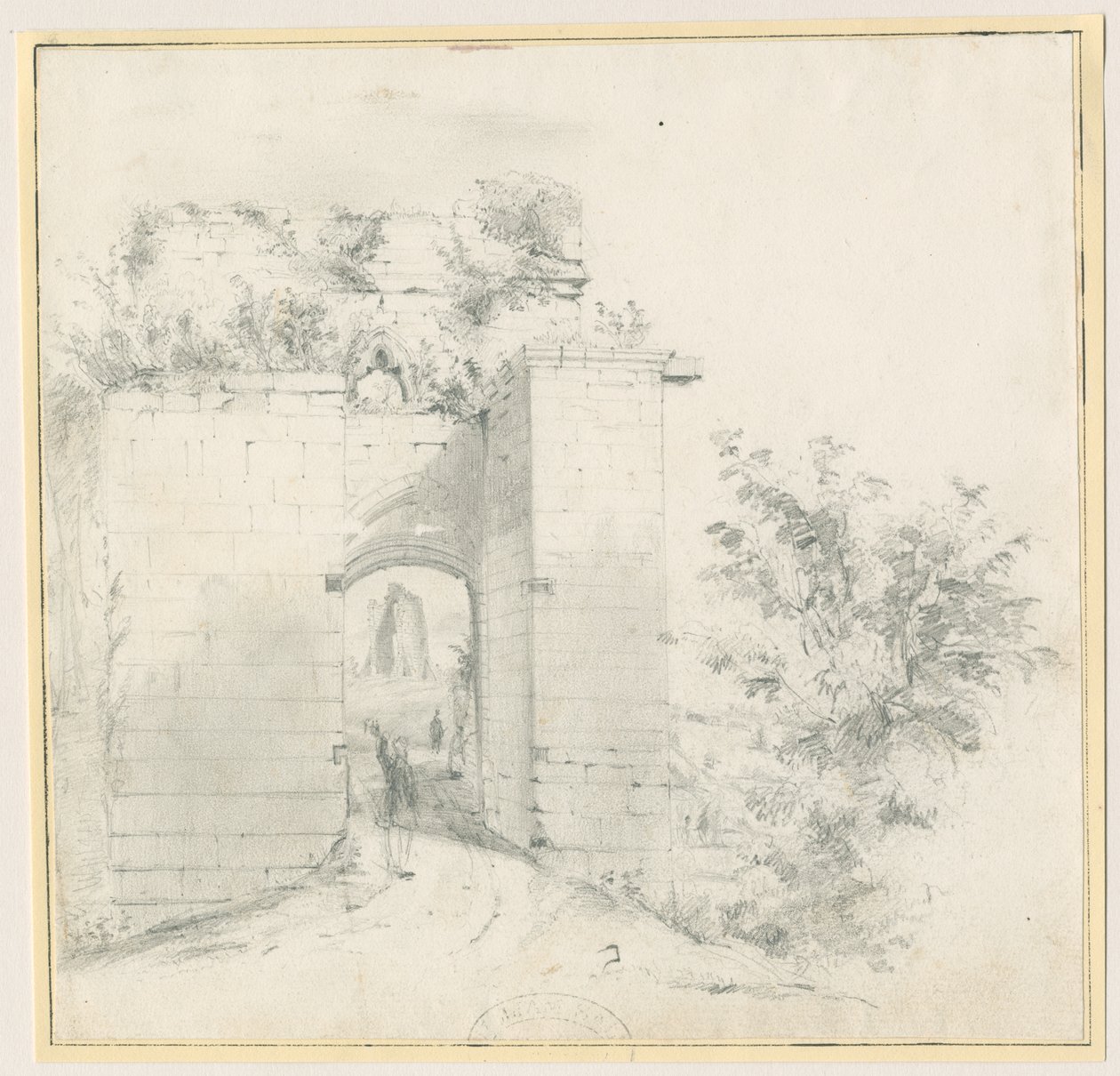 Tutbury Schloss - Eingangstor: Bleistiftzeichnung, undatiert [?19. Jahrhundert] von Thomas Peploe Wood