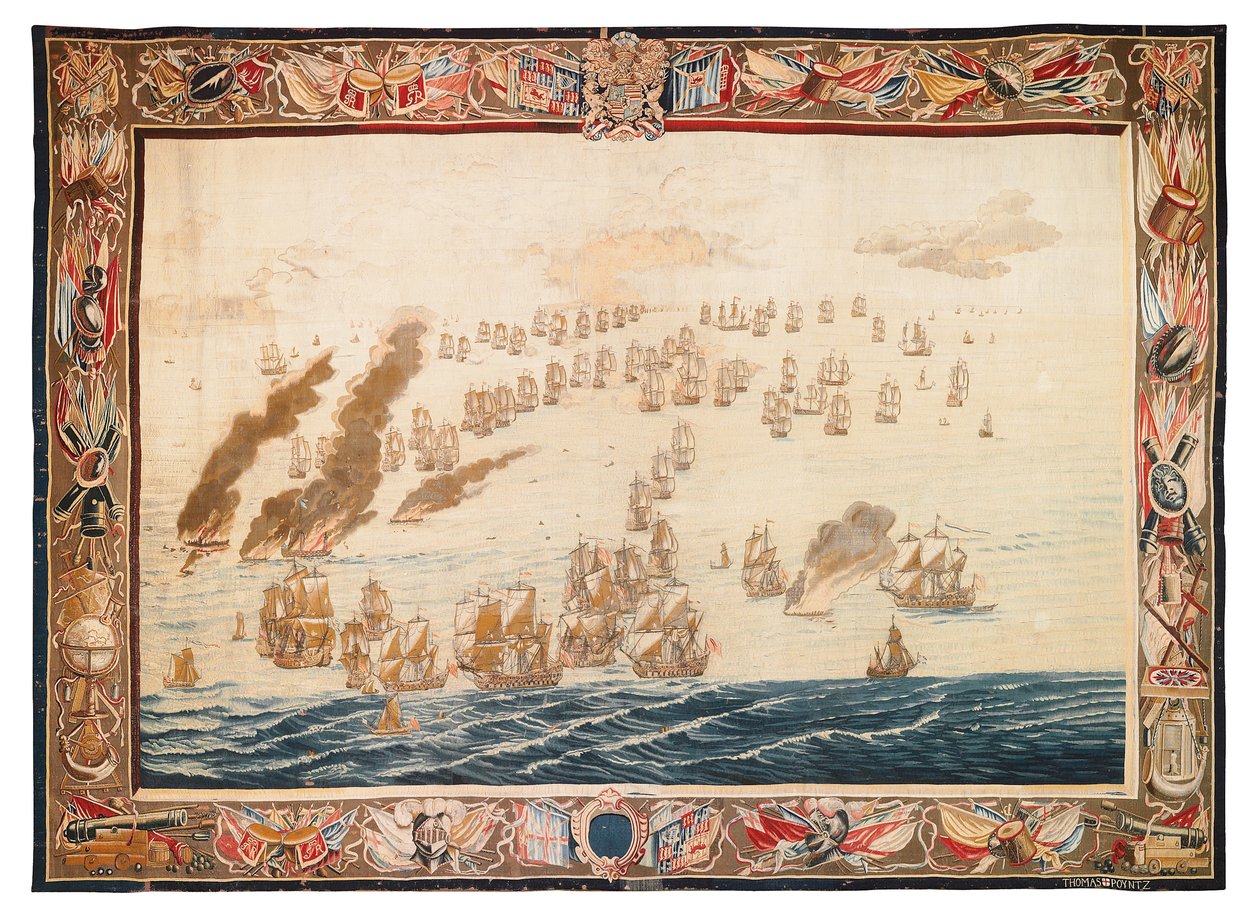 Historischer Wandteppich der Schlacht bei Solebay, Mortlake, Entwürfe zugeschrieben William van de Velde, ca. 1688 von Thomas Poyntz