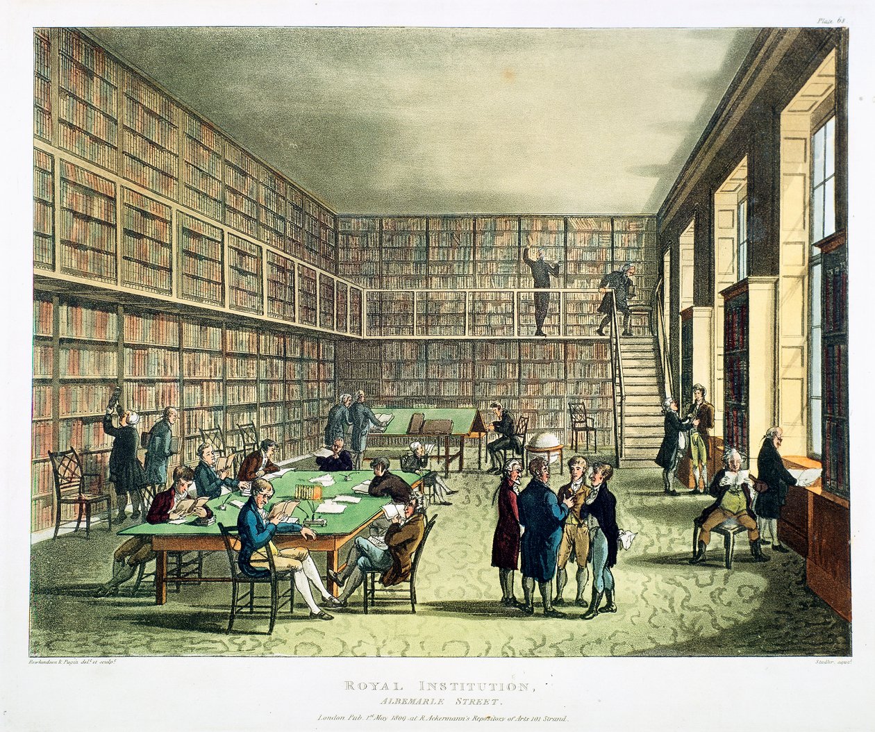 Bibliothek der Royal Institution, Albermarle Street, London, 1808-1811 von Thomas Rowlandson, Augustus Charles Pugin