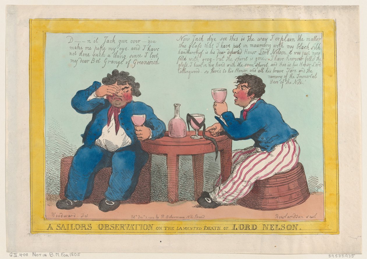 Beobachtung eines Seemanns über den bedauerten Tod von Lord Nelson, 3. Dezember 1805 von Thomas Rowlandson