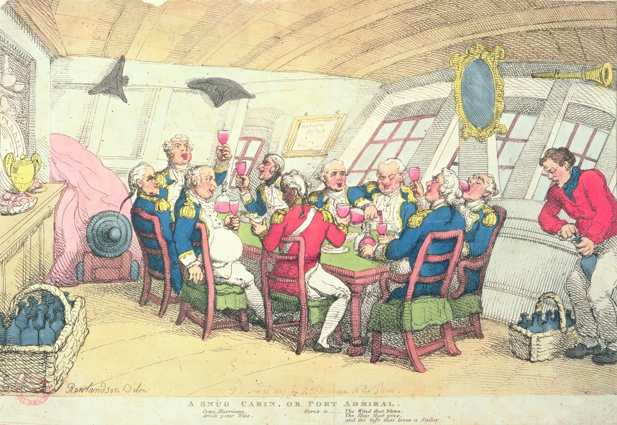 Eine gemütliche Kabine oder Hafenadmiral (Farbstich) von Thomas Rowlandson