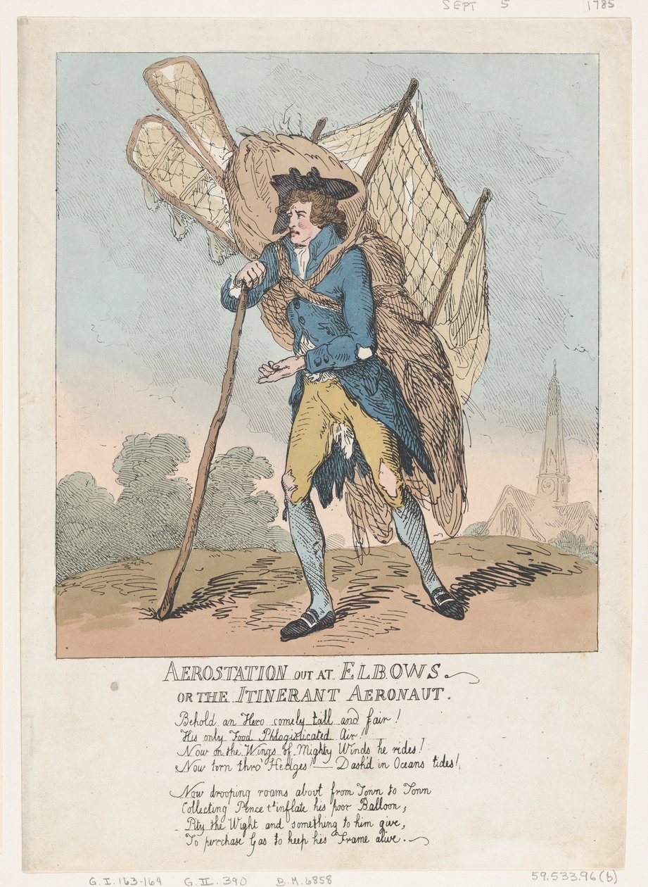 Aerostation out at Elbows, oder Der wandernde Aeronaut, 5. September 1785 von Thomas Rowlandson
