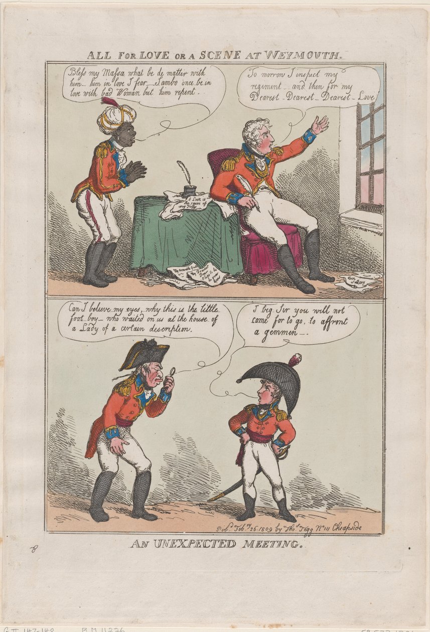 Alles aus Liebe oder eine Szene in Weymouth, ein unerwartetes Treffen, 26. Februar 1809 von Thomas Rowlandson