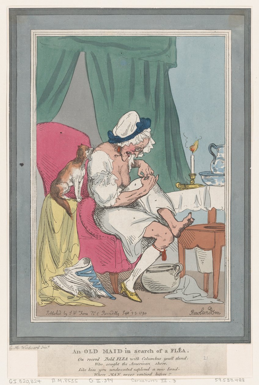 Eine alte Jungfer auf der Suche nach einem Floh, 25. September 1794 von Thomas Rowlandson