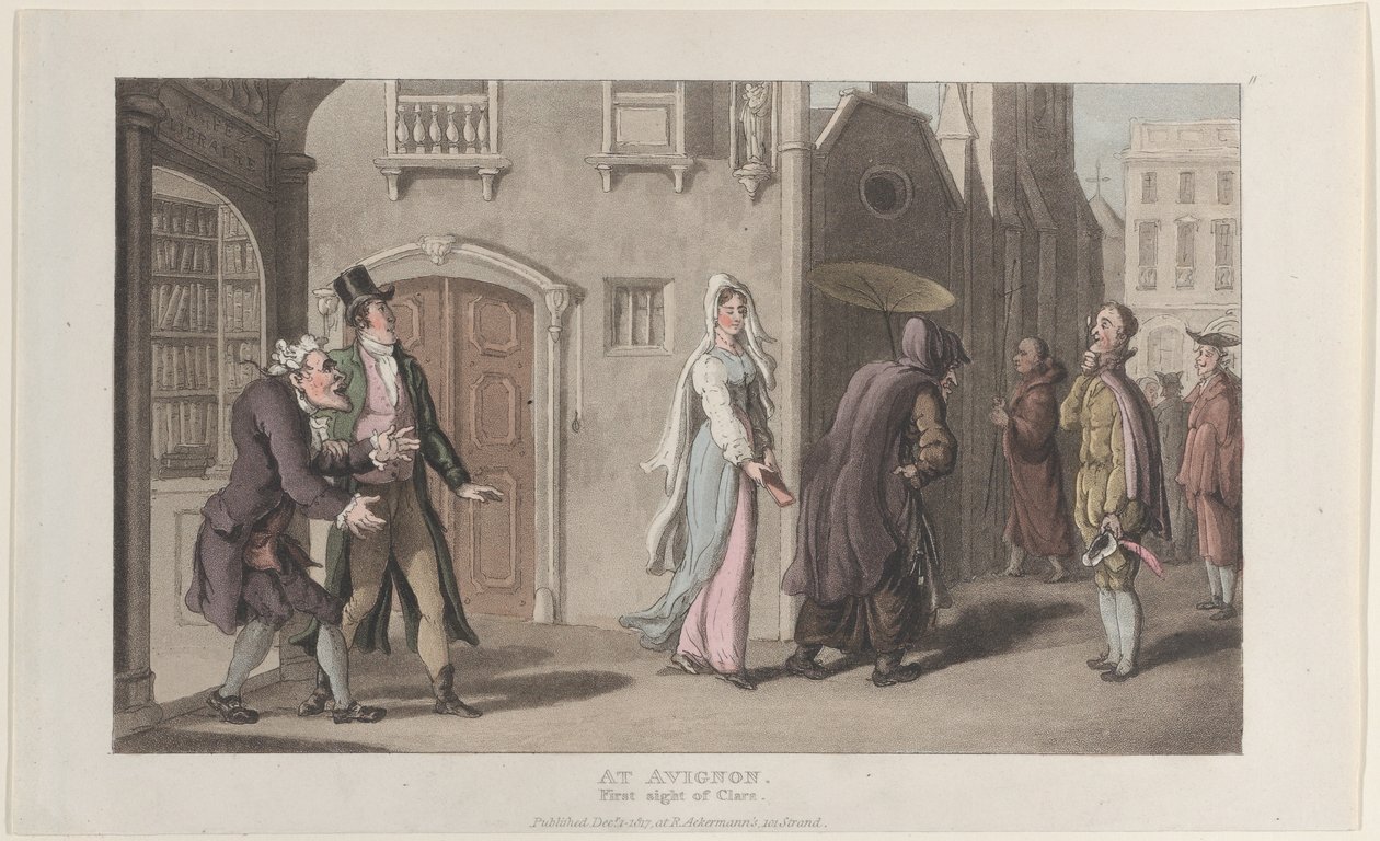 In Avignon, erster Blick auf Clara, aus Journal of Sentimental Travels, 1. Dezember 1817 von Thomas Rowlandson