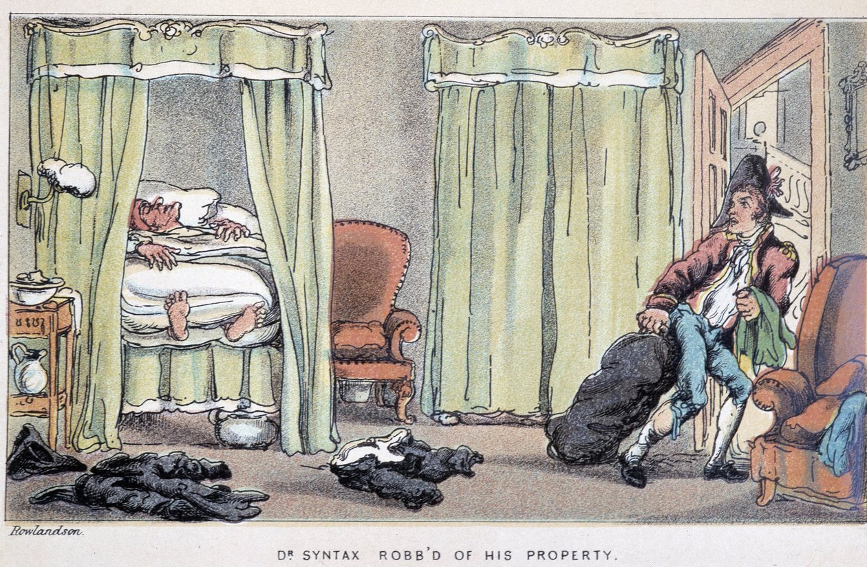 Einbruch - in „Die drei Reisen des Doktor Syntax: auf der Suche nach dem malerischen Trost und einer Frau“ von William Combe, ill. Rowlandson von Thomas Rowlandson