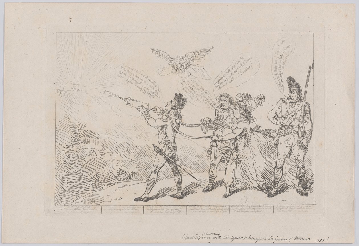 [Col. Topham versucht, mit seiner Spritze das Genie von Holma zu löschen..., 10. Dezember 1784 von Thomas Rowlandson