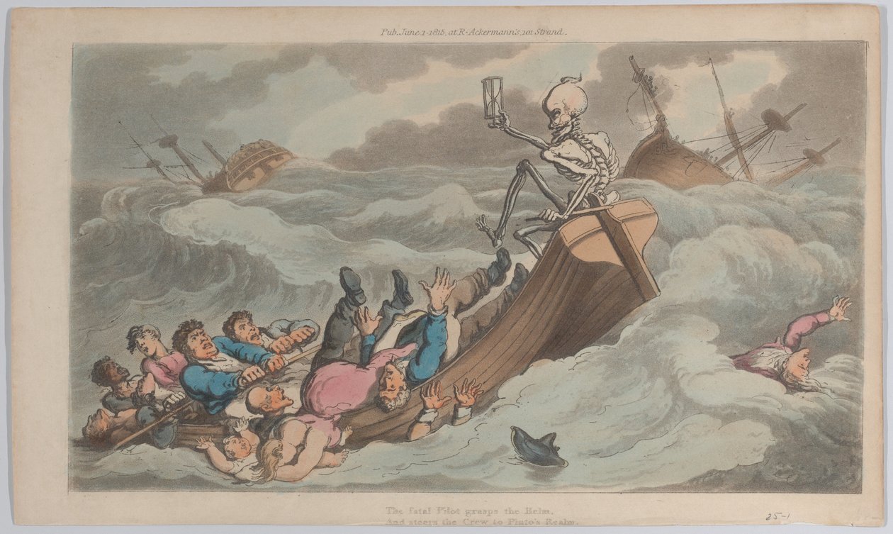 Der Tod wurde Pilot aus The English Dance of Death, Band II, Platte 9 von Thomas Rowlandson