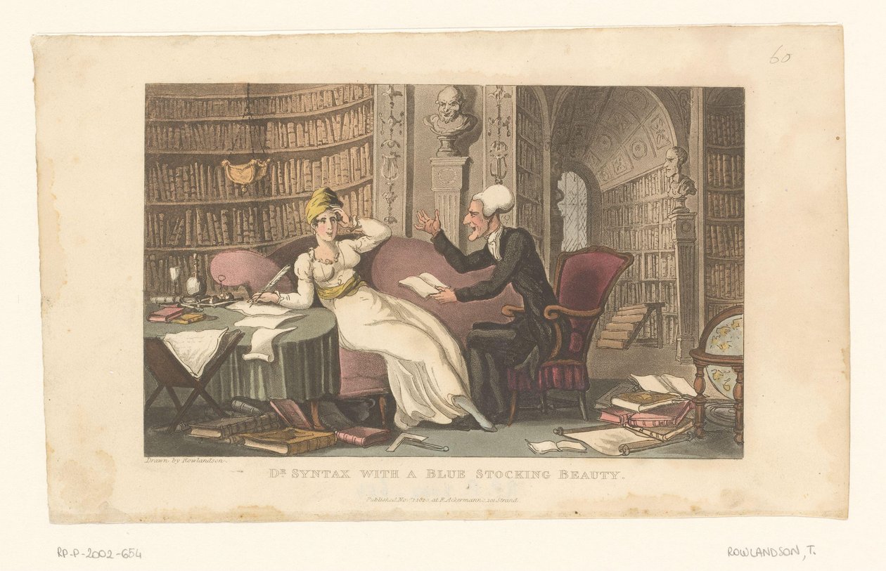 Doktor Syntax trifft eine Frau in einer Bibliothek von Thomas Rowlandson