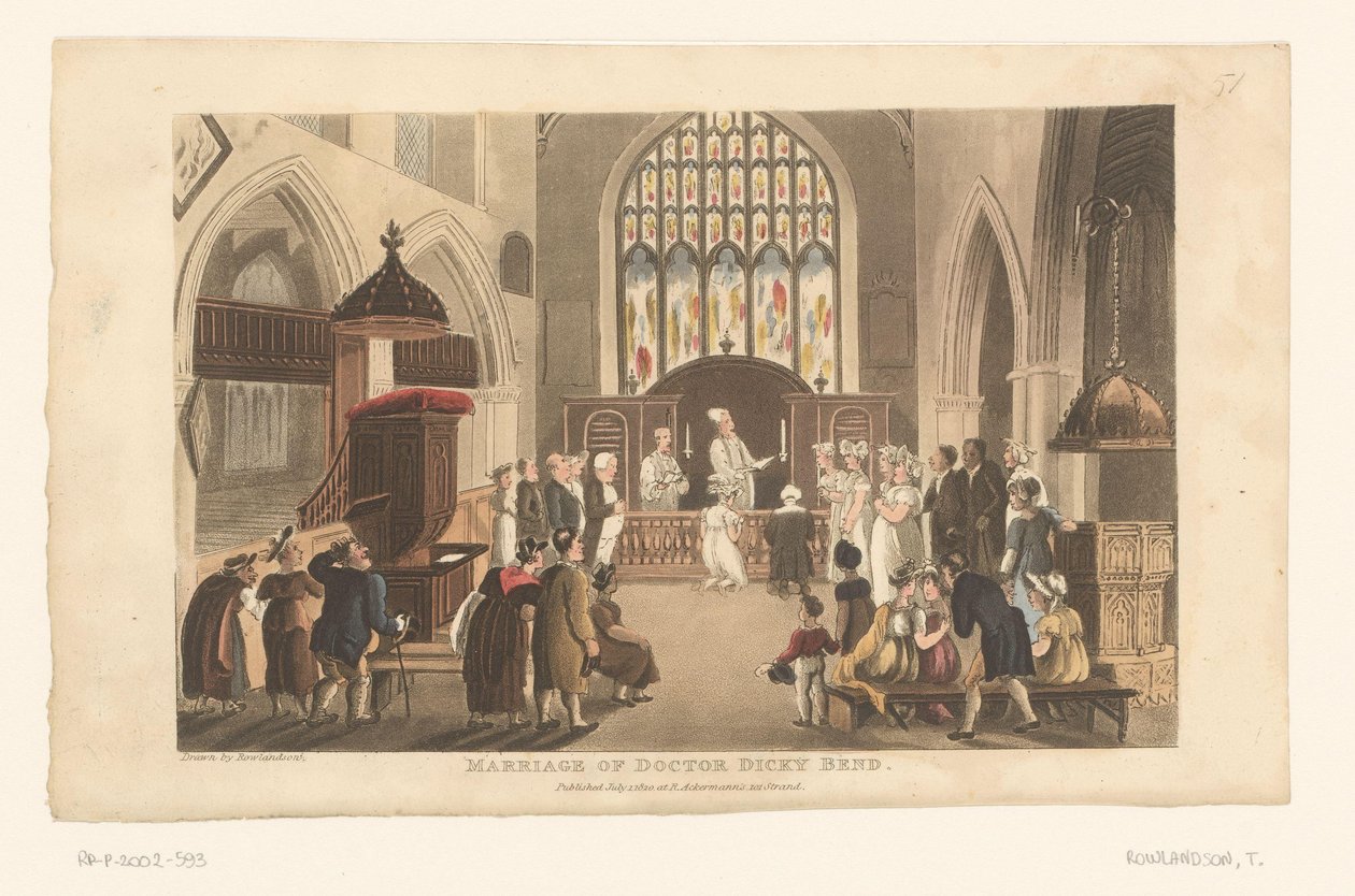 Doktor Syntax vollzieht die Ehe zwischen Dicky Bend und seiner Verlobten von Thomas Rowlandson