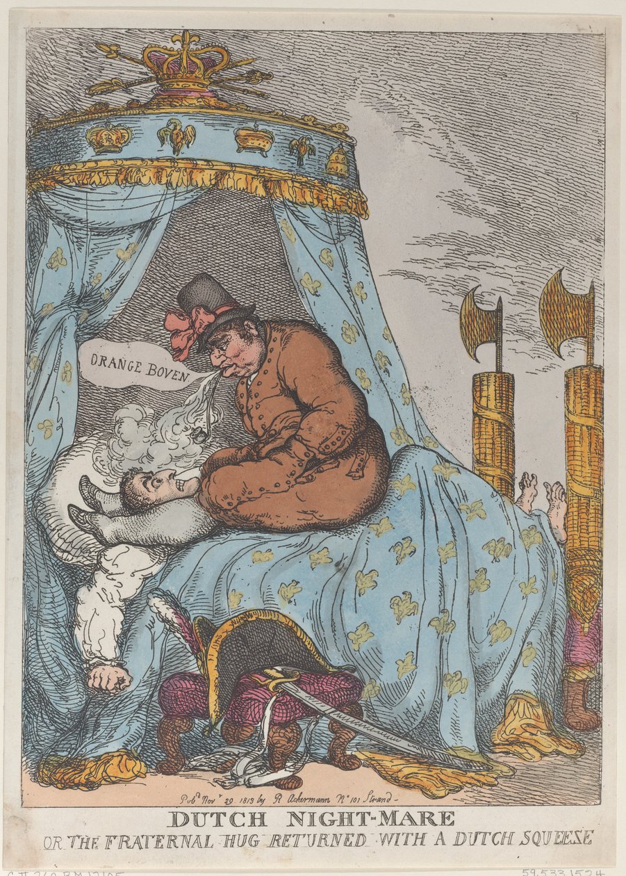 Niederländischer Albtraum oder die brüderliche Umarmung mit einem niederländischen Druck von Thomas Rowlandson