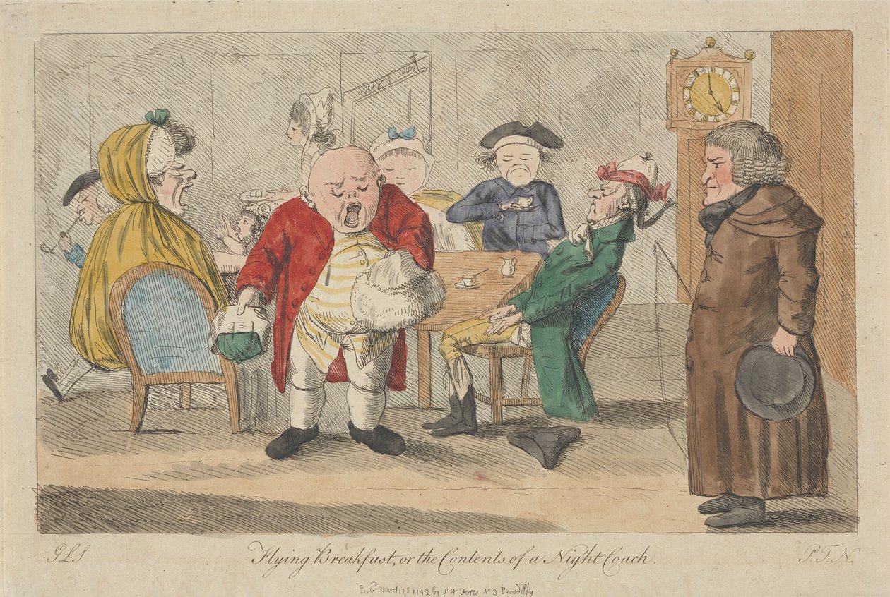 Fliegendes Frühstück oder der Inhalt einer Nachtkutsche von Thomas Rowlandson