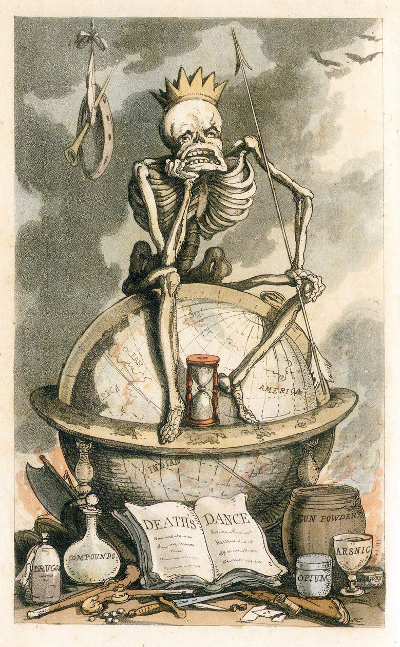 Frontispiz aus The English Dance of Death, veröffentlicht 1815, kolorierte Gravur, 1815 von Thomas Rowlandson