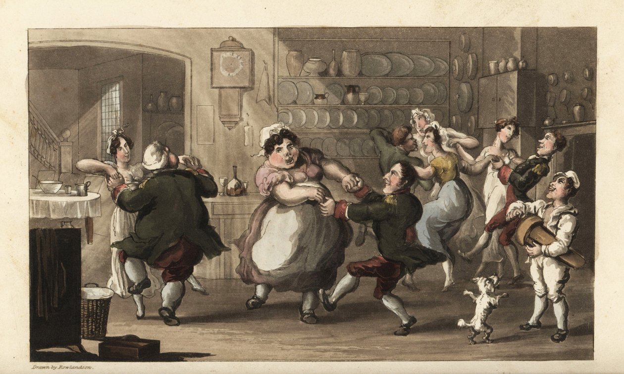Johnny tanzt auf einer geheimen Party mit anderen Dienern in der Küche von Thomas Rowlandson