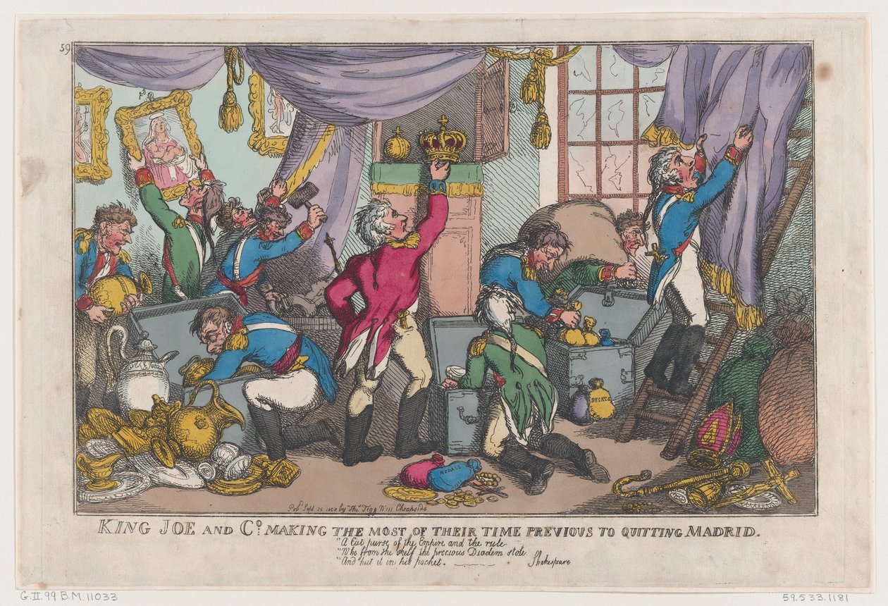 König Joe und Co. nutzen ihre Zeit vor dem Verlassen von Madrid, 25. September 1808 von Thomas Rowlandson