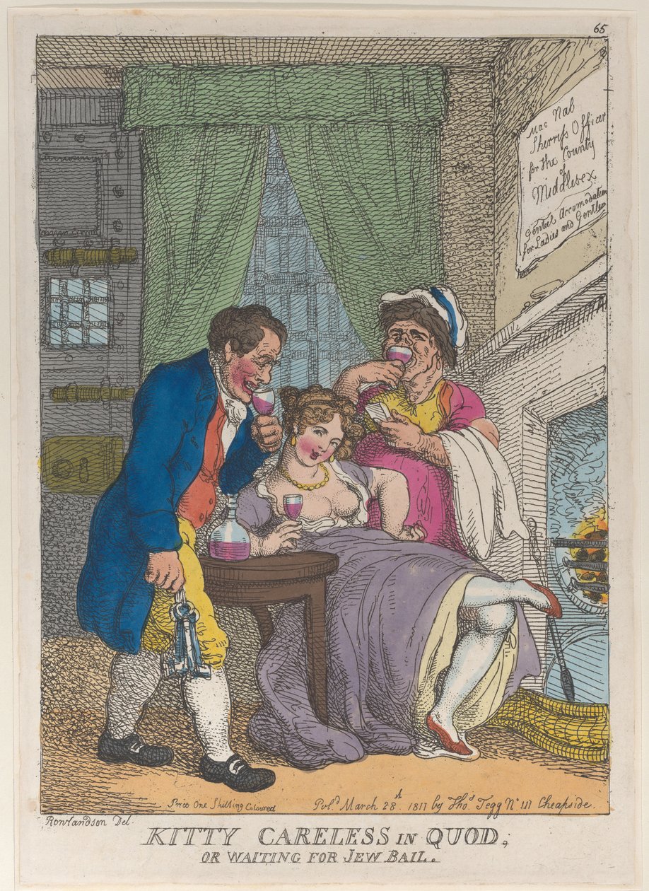 Kitty Careless in Quod oder wartet auf jüdische Kaution von Thomas Rowlandson