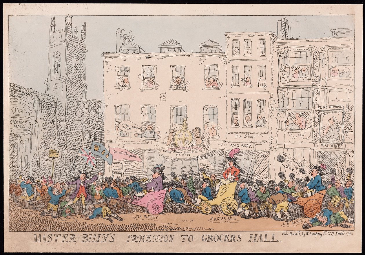 Master Billys Prozession zur Grocers Hall, veröffentlicht 1784 von Thomas Rowlandson