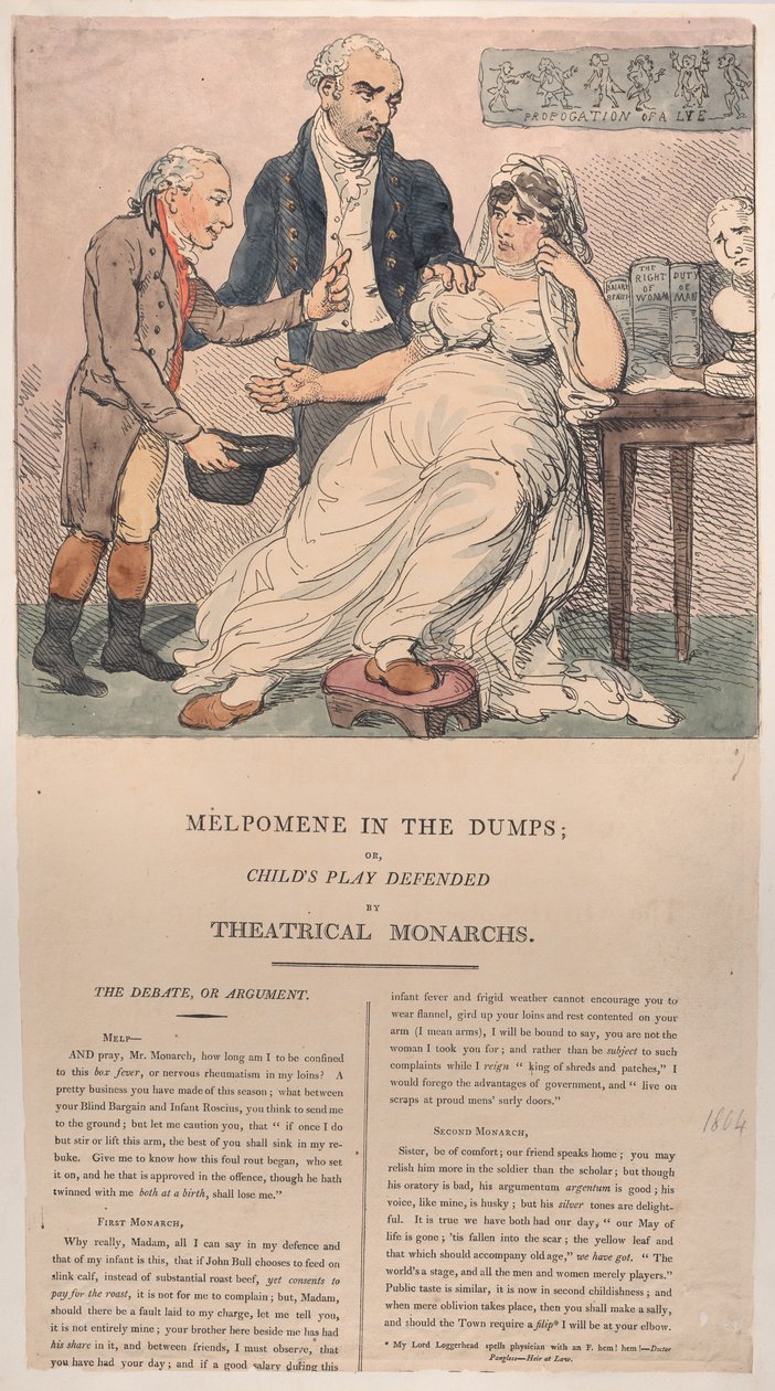 Melpomene in den Dämpfen, oder Kinderspiel verteidigt von Theatralischen Monarchen, 1804 von Thomas Rowlandson