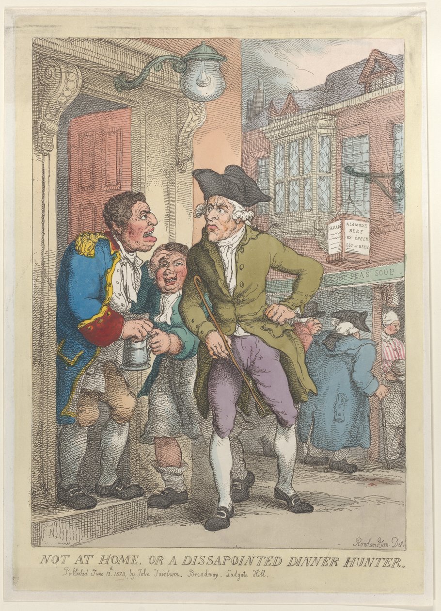 Nicht zu Hause oder ein enttäuschter Abendessenjäger, 13. Juni 1823 von Thomas Rowlandson