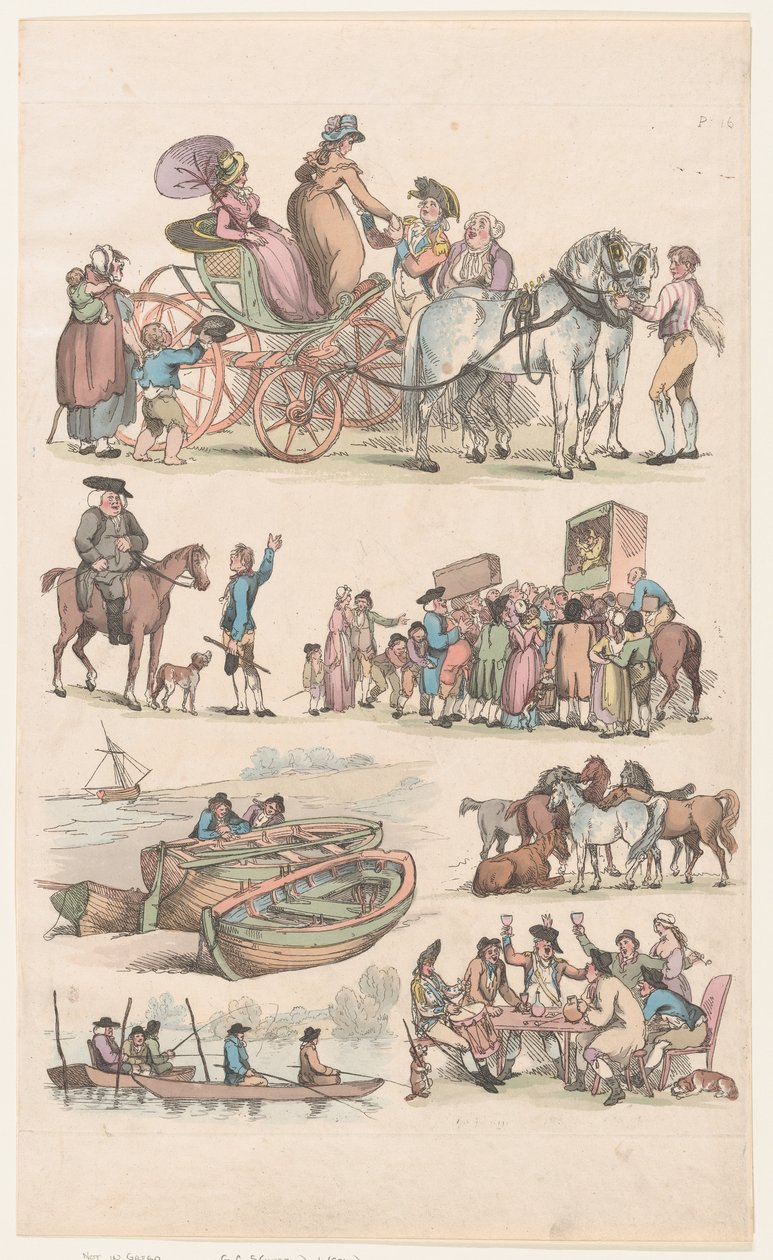 Tafel 16, Umrisse von Figuren, Landschaften und Vieh... für Lernende, Juni 1790 von Thomas Rowlandson