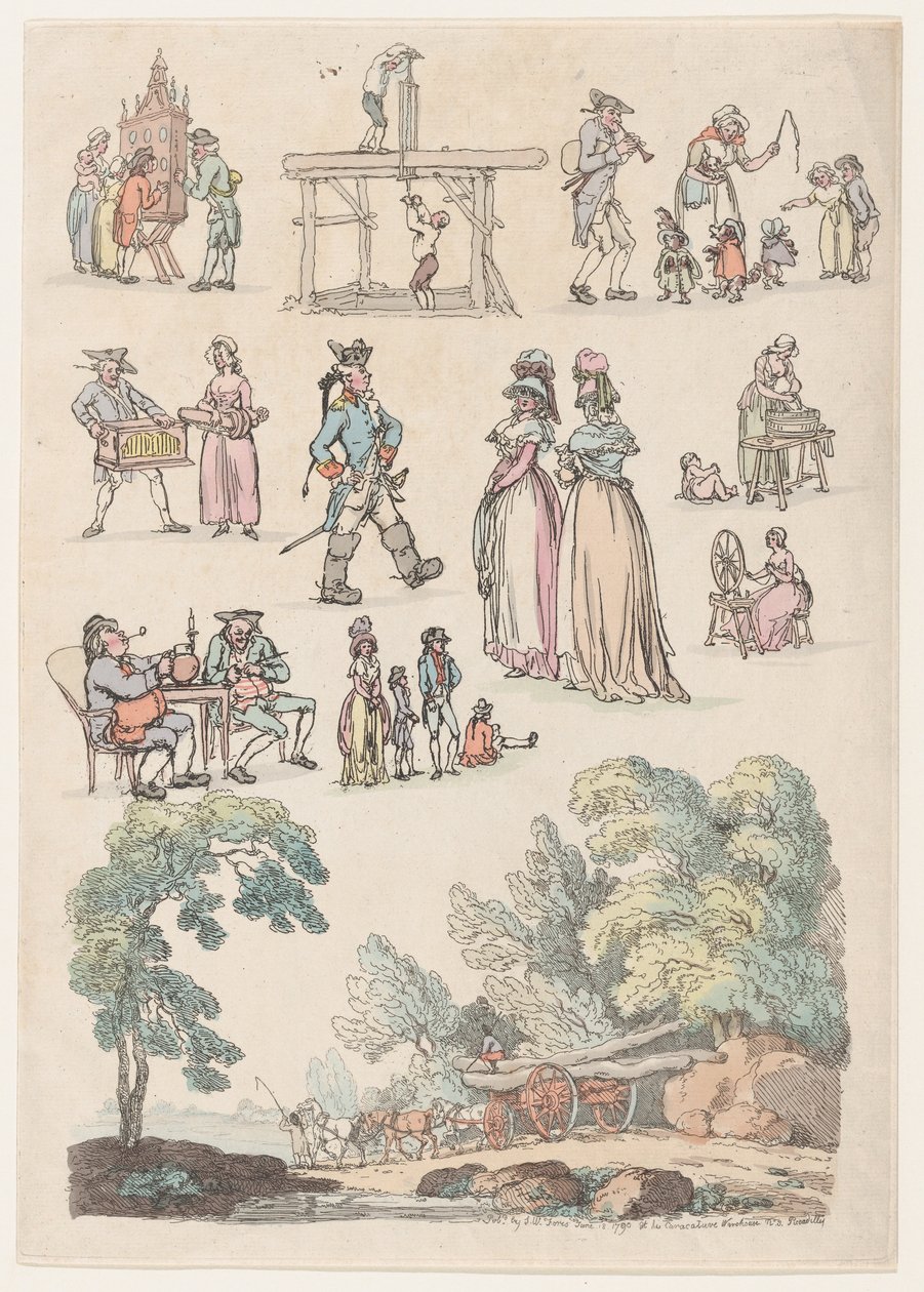 Tafel 5, Umrisse von Figuren, Landschaften und Vieh... für Lernende von Thomas Rowlandson