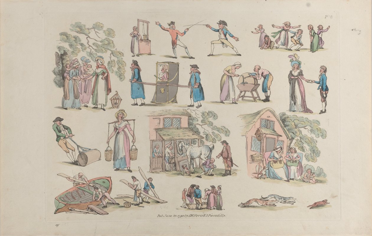 Tafel 8, Umrisse von Figuren, Landschaften und Vieh... für Lernende, 20. Juni 1790 von Thomas Rowlandson
