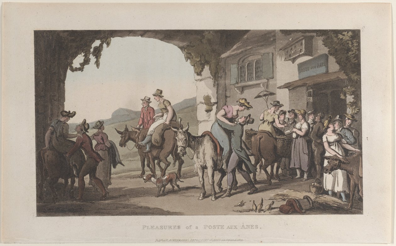 Vergnügungen einer Poste Aux Ânes, aus Journal of Sentimental Travels in the Southern Provin..., 1821 von Thomas Rowlandson