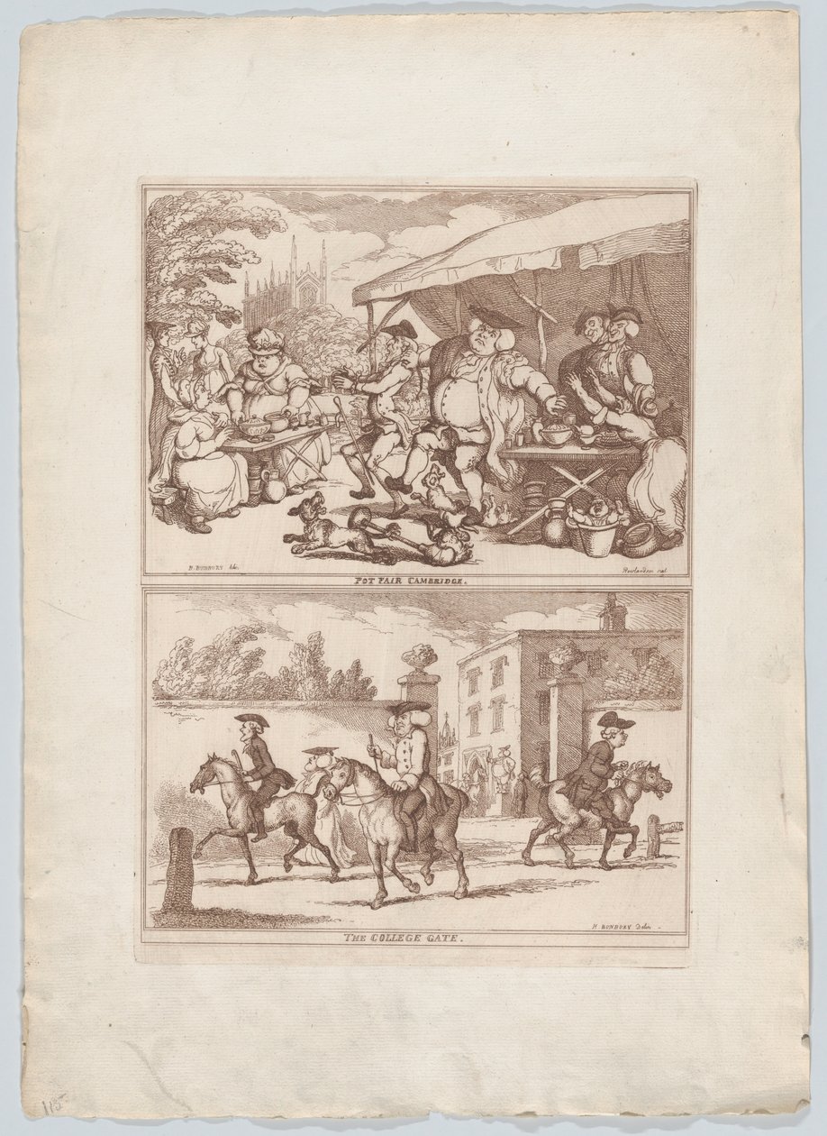 Töpfermesse Cambridge und das College-Tor, 1780-90 von Thomas Rowlandson