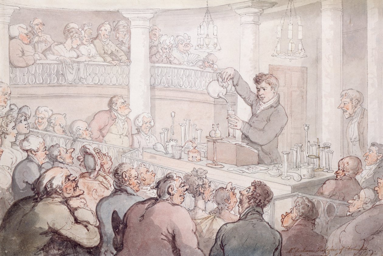 Professor F. Accum hält einen Vortrag am Surrey Institute, London, 1809 von Thomas Rowlandson