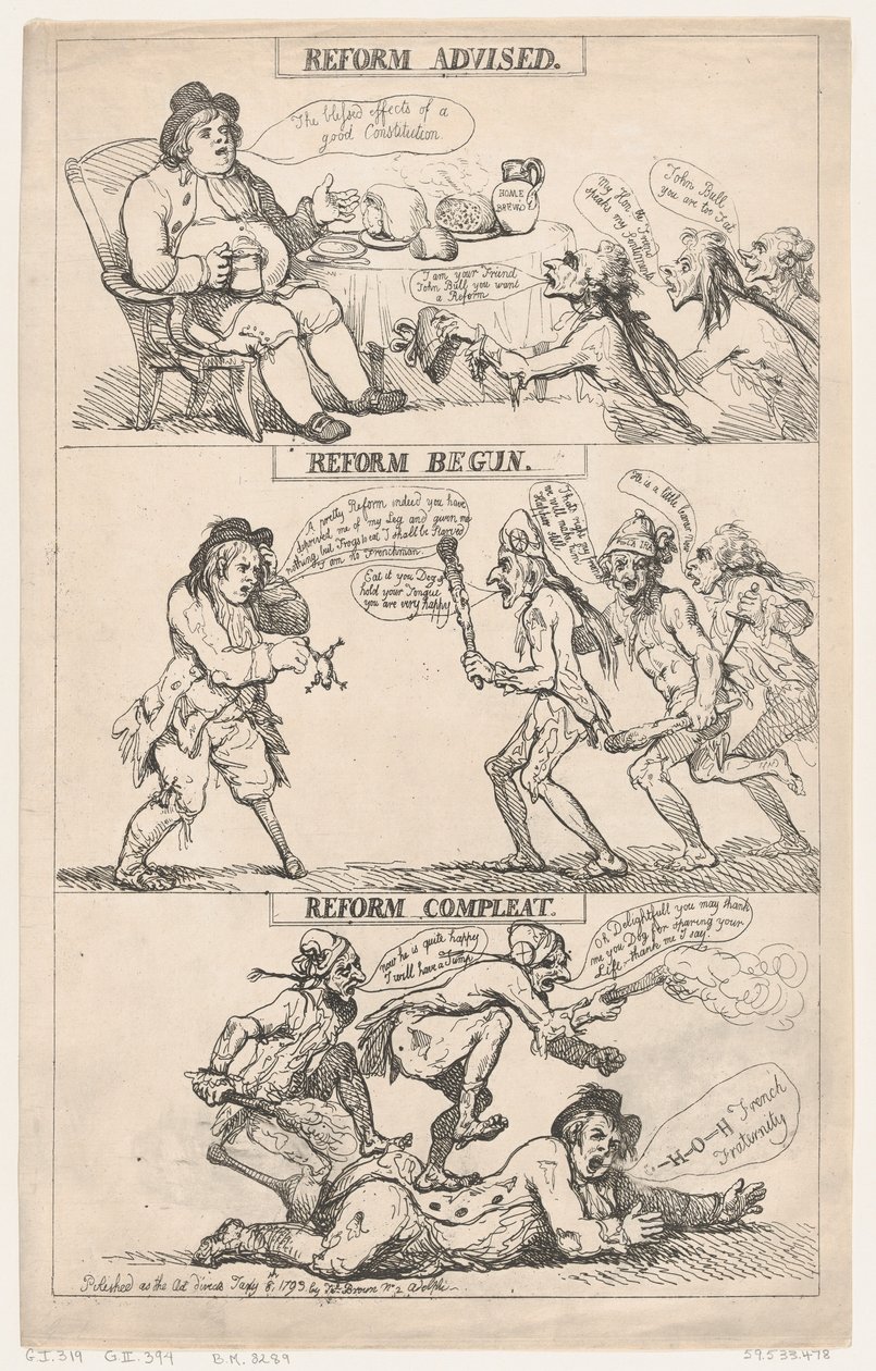 Reform empfohlen, Reform begonnen, Reform abgeschlossen von Thomas Rowlandson