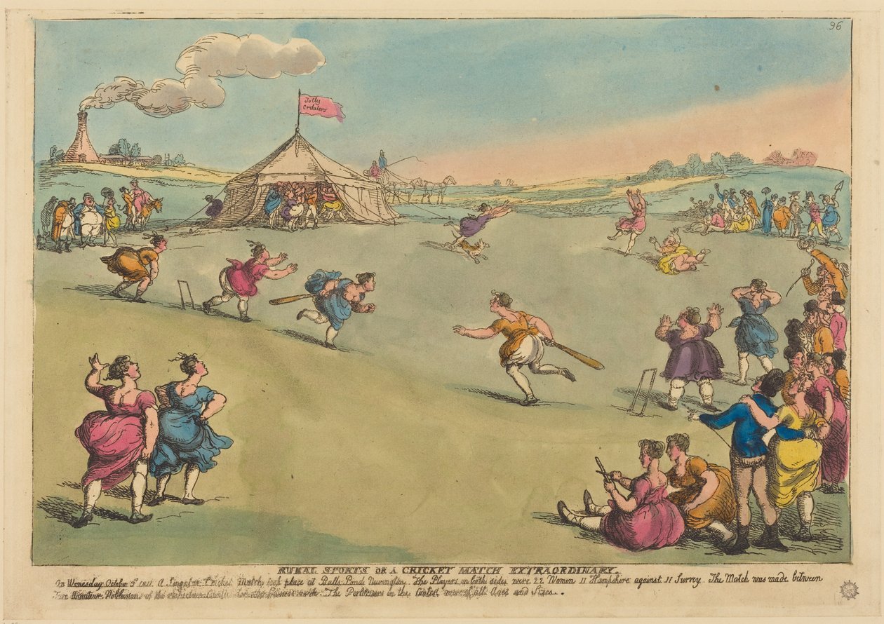 Ländliche Sportarten oder ein außergewöhnliches Cricketspiel von Thomas Rowlandson