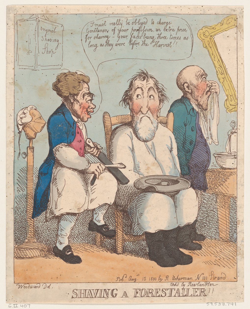 Einen Vorratshändler rasieren, 15. August 1800 von Thomas Rowlandson