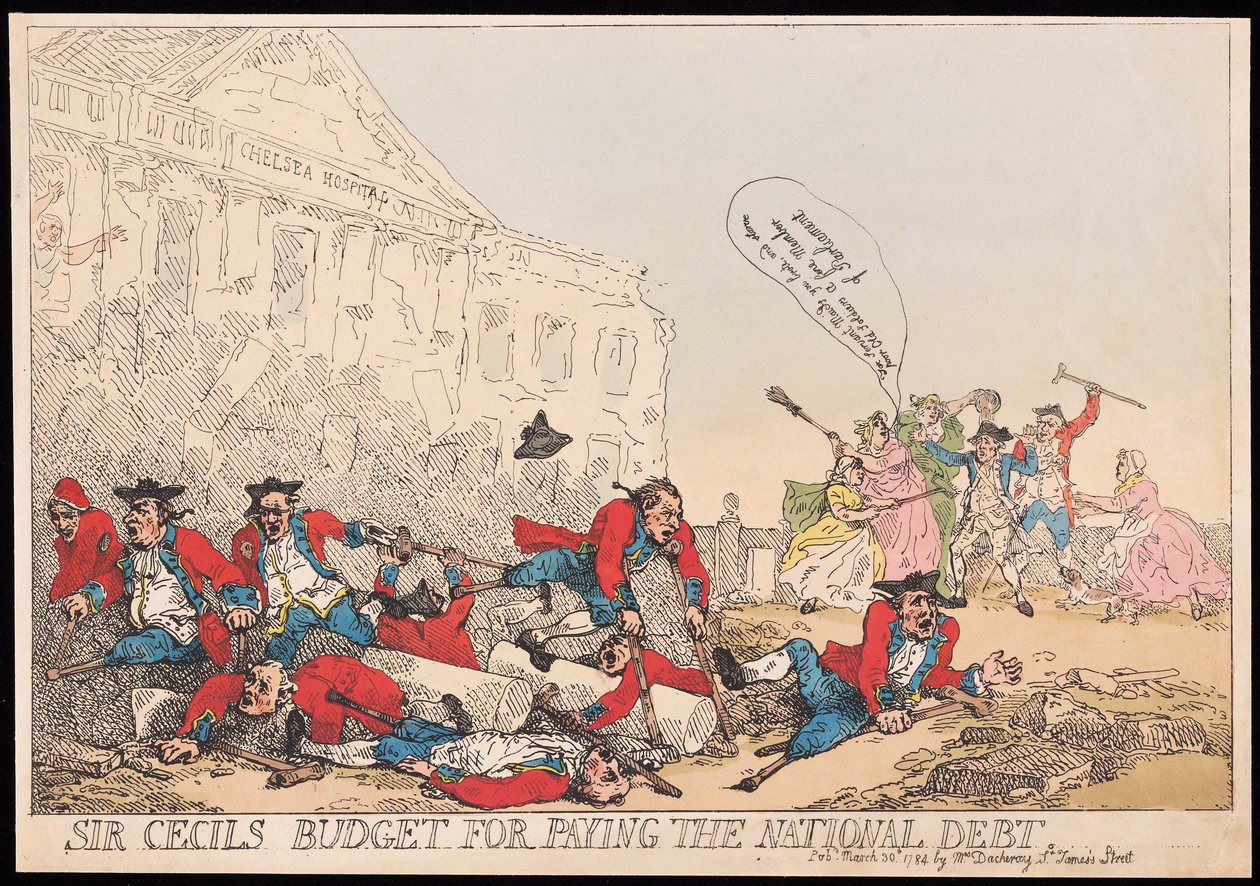 Sir Cecils Budget zur Bezahlung der Staatsschulden, veröffentlicht 1784 von Thomas Rowlandson