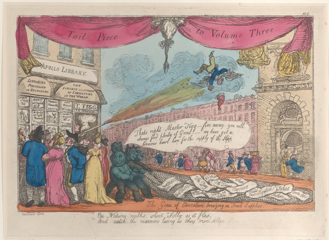 Schlussstück zu Band Drei: Die Genien der Karikatur bringen frische Vorräte, 1808-21 von Thomas Rowlandson