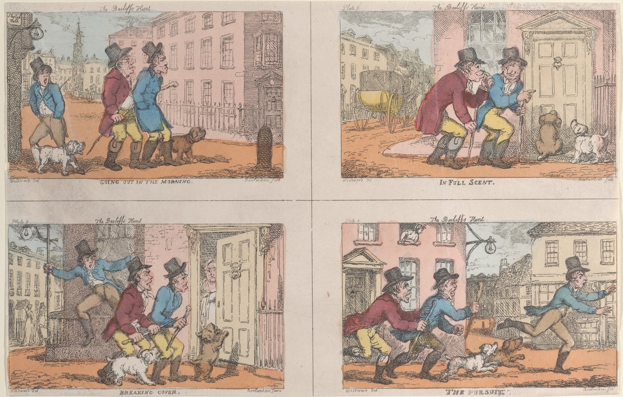 Die Jagd des Vogts: Morgens aufbrechen, in voller Fährte, Deckung brechen, 1809 von Thomas Rowlandson