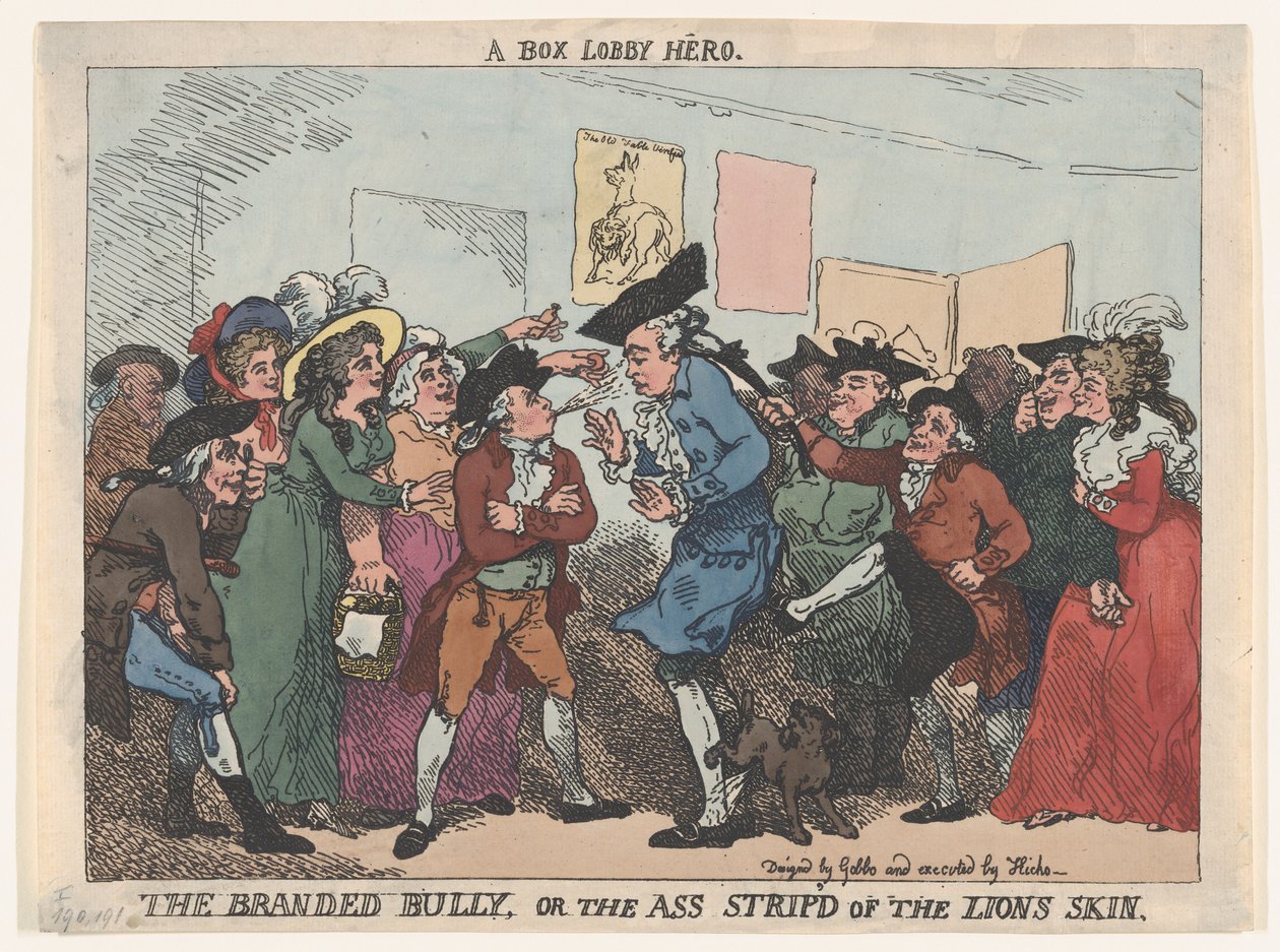 Der gebrandmarkte Tyrann oder der Esel, der des Löwen Haut abstreifte von Thomas Rowlandson