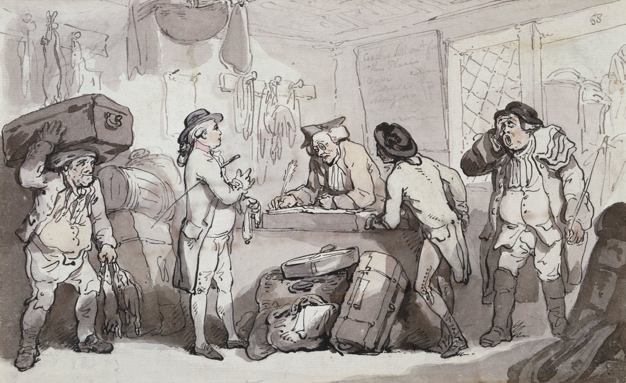 Das Kutschbuchungsbüro: Thomas Rowlandson und Henry Wigstead buchen ihre Passage von Thomas Rowlandson