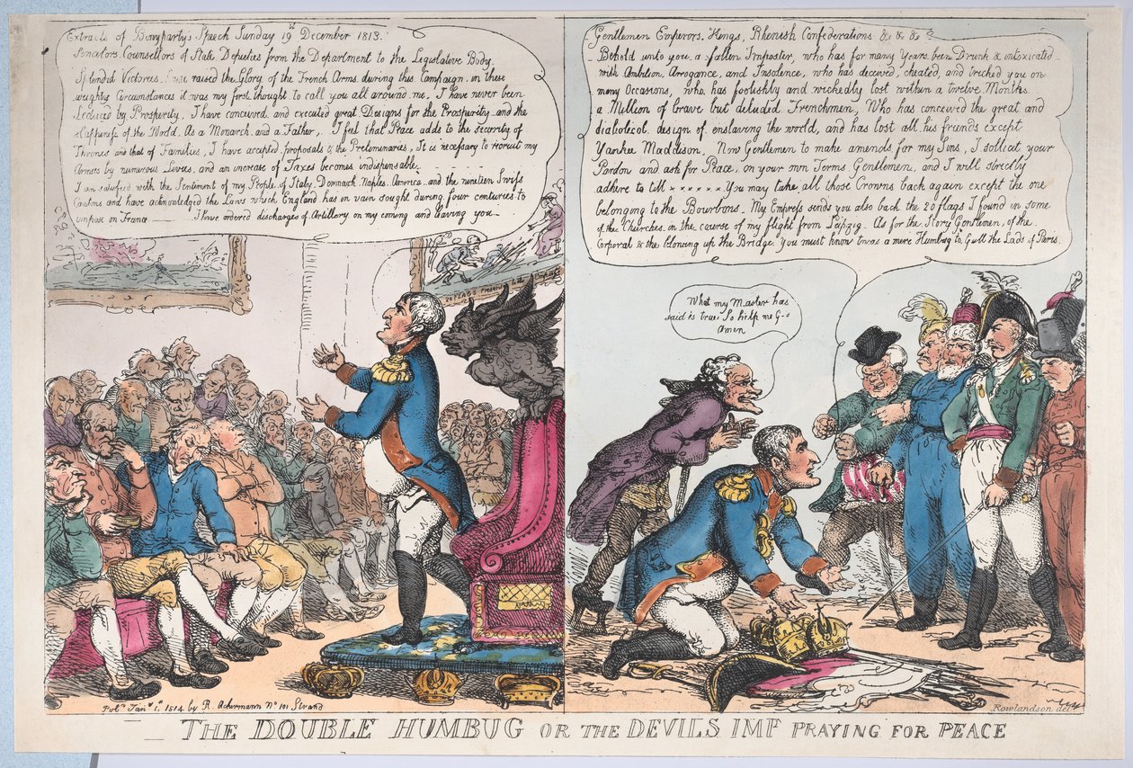 Der doppelte Humbug oder der Teufelsbube betet für Frieden, 1. Januar 1814 von Thomas Rowlandson